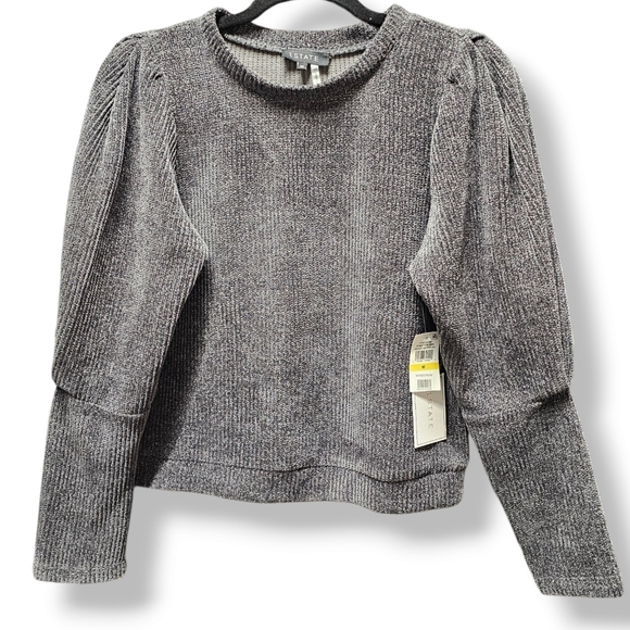 NEW 1. State Romantic Blooms Dark Heather Gray Chenille Ribbed Sweater size Med - Picture 4 of 10
